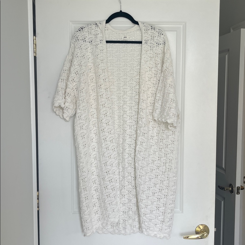 Aerie White Crochet Open Cardigan/Cover Up